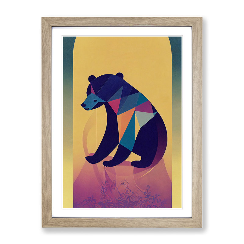 XV1022-3756X Resting Bear Abstract - Print, Oak Framed, 66cm H x 48cm W, White