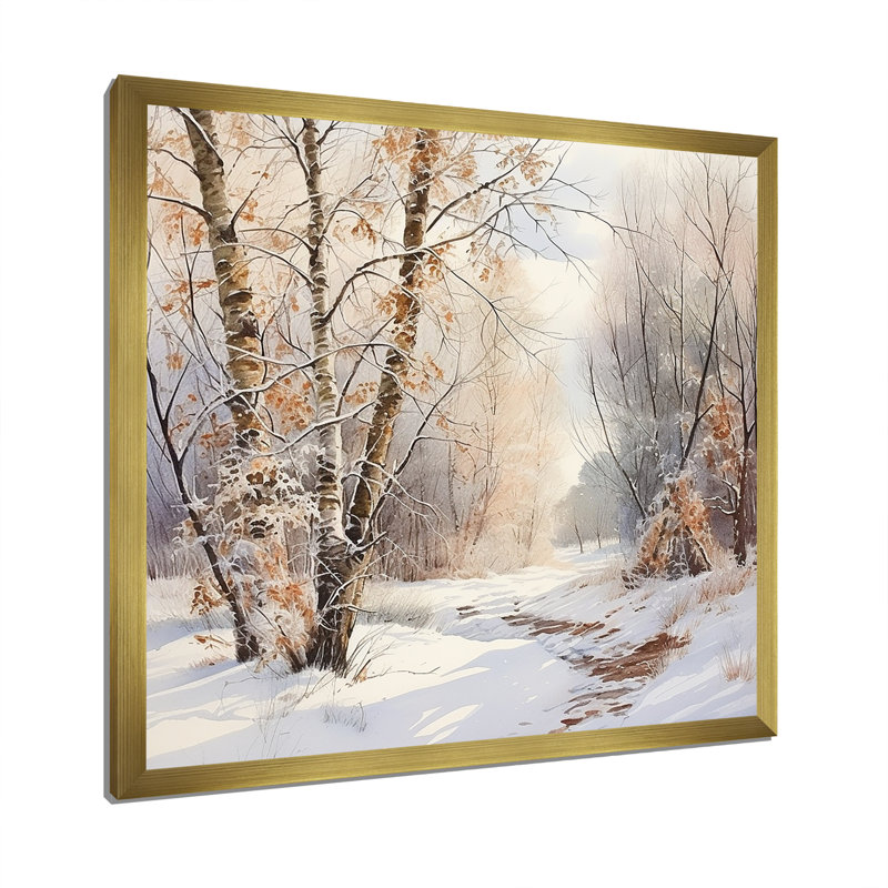 «Trees Charm In Winter - Tree», art mural sur toile, H 16 po x l 16 po x P 1 po, Cadre doré simple