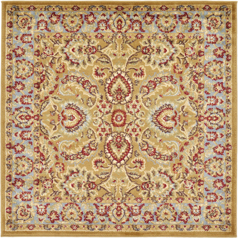 Tapis brun clair tissé à la machine Niles, Carré 4 pi 1 po