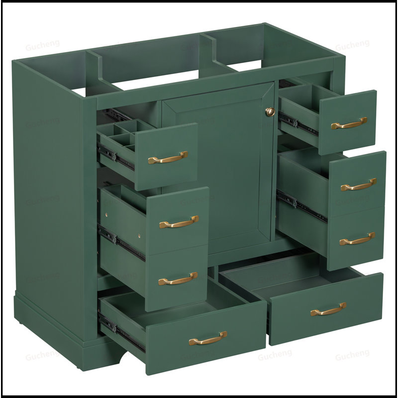 Meuble-lavabo 36 po avec tablette réglable, base d'armoire seulement, Vert