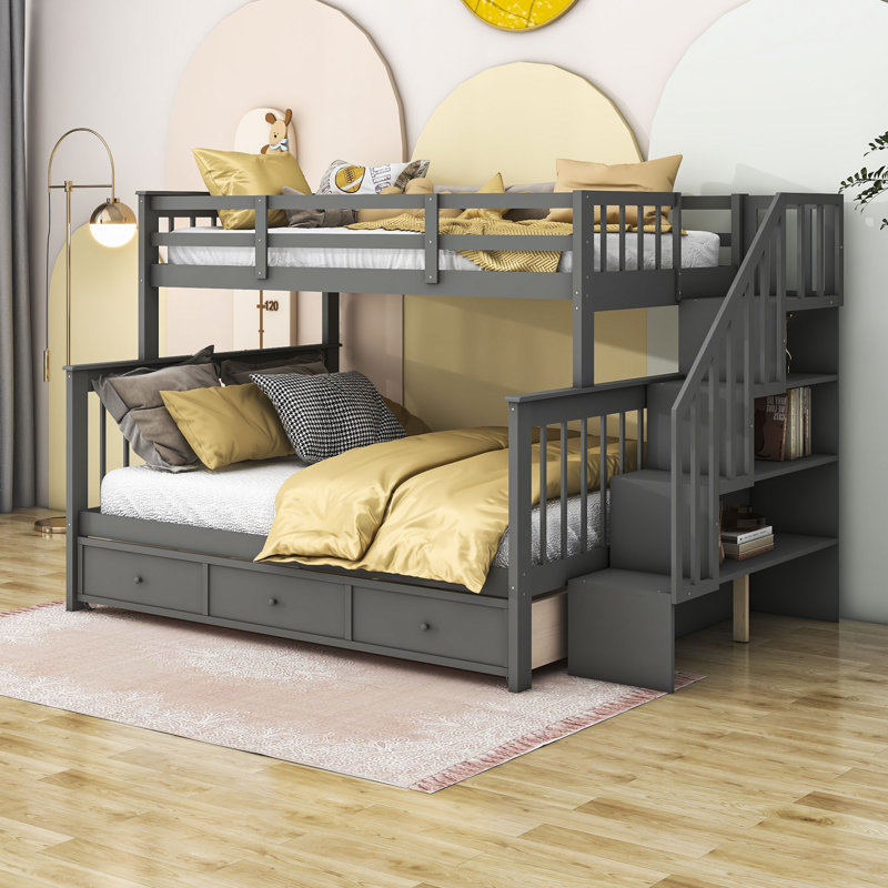 Haevynn Kids Twin Over Full Bunk Bed with Drawers, Gray