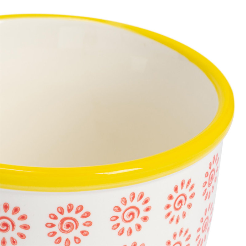 Nicola Spring Hand-Printed Plant Pot - 14cm - Turquoise, Red/Yellow