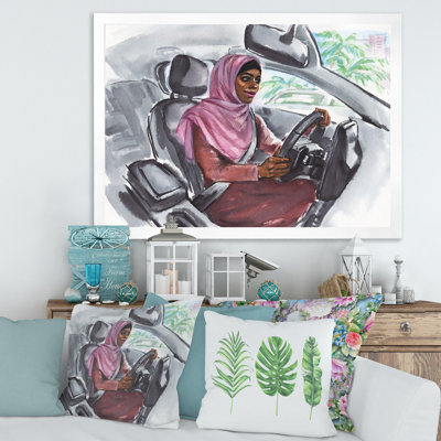 Femme arabe conduisant une voiture III - peinture sur toile