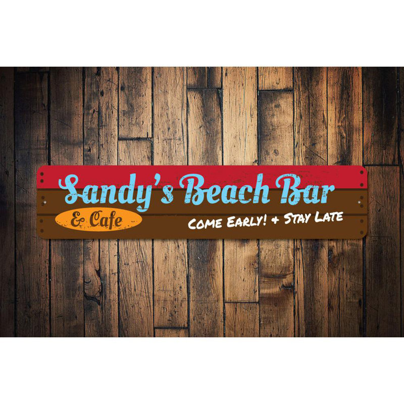Beach Bar And Cafe Sign - 6" X 24", 4" H x 18" W x 0.04" D