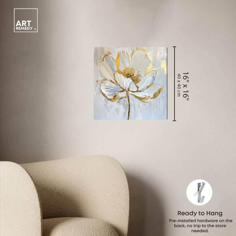 Gold Magnolia II Floral Canvas Wall Art, 16" x 16"