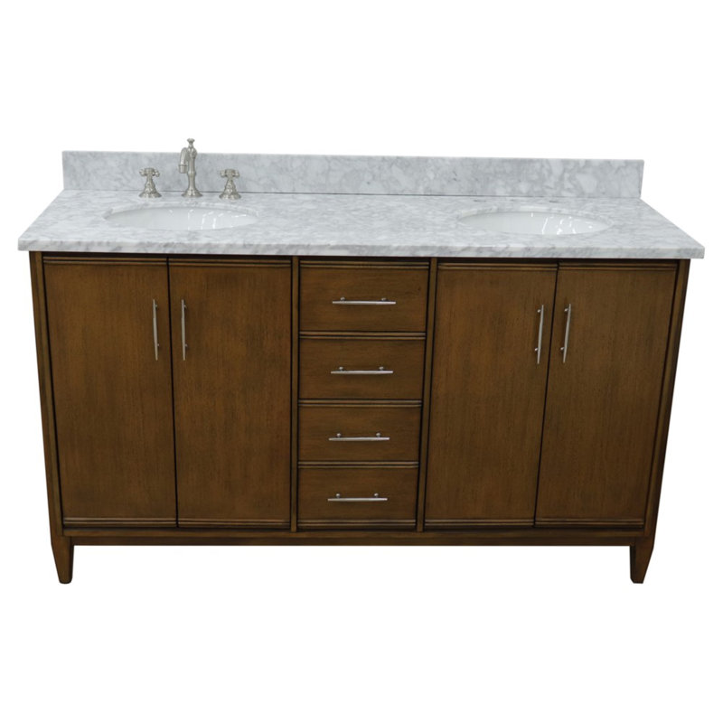 Ensemble de meuble-lavabo double 61 po Hartin, Marbre de Carrare blanc