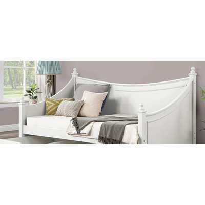 Lit de jour simple de style transitionnel, couleur blanche, détails de moulures, conception d'affiche avec fleurons, structure en bois massif, option de matelas pour les espaces de vie