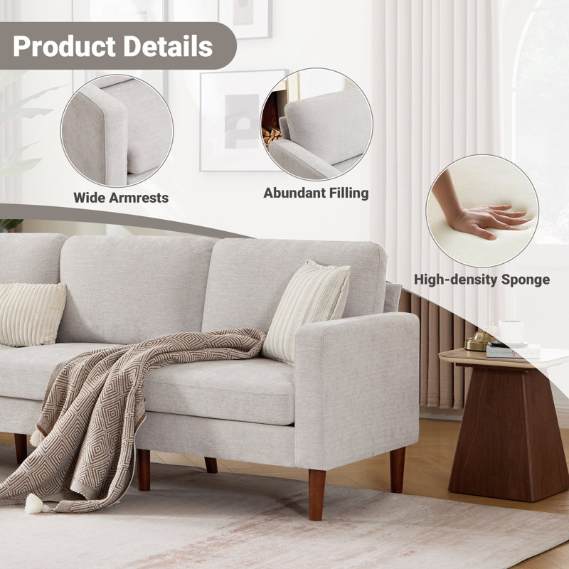 Modern Upholstered Accent Chair And 3 Seater Sofa Living Room Set, Mid-Century Furniture, Silver Gray Chenille