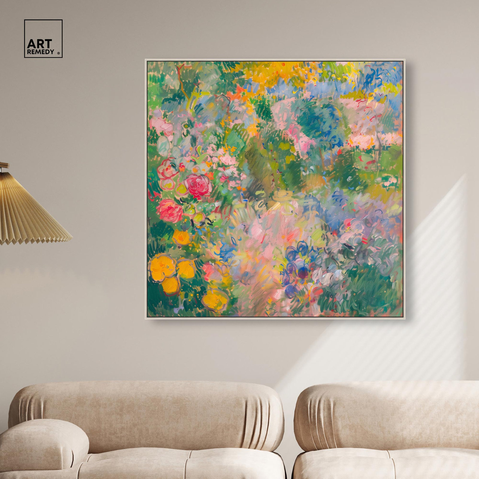 Hues of Happiness I Canvas Vintage Floral Art by Art Remedy, 41" H x 41" W, Silver Floater Framed