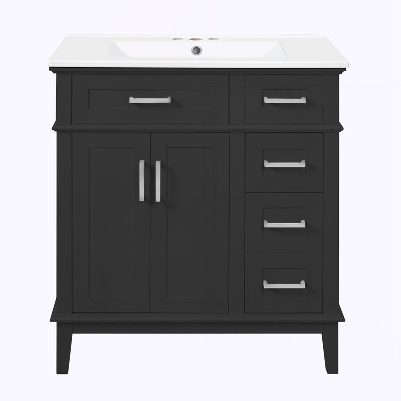Meuble-lavabo 30 po avec lavabo en céramique, Noir