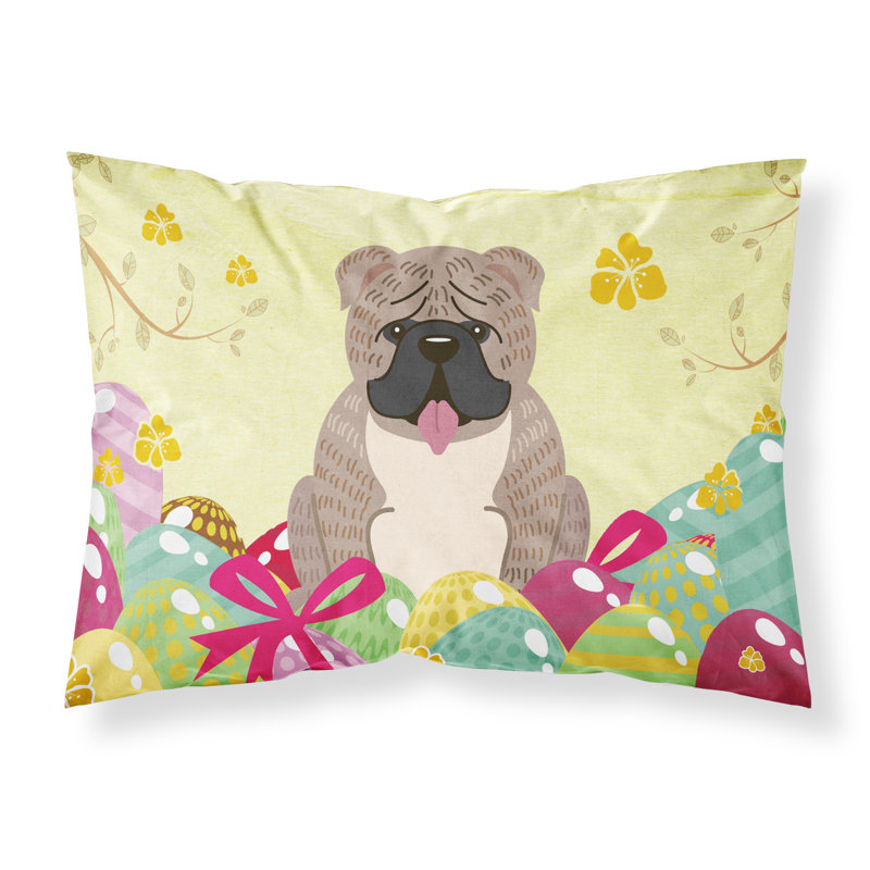 Taie d’oreiller œufs de pâques, Bouledogue anglais bringé gris