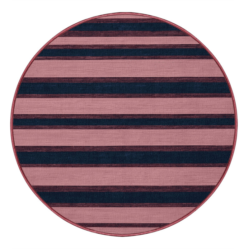 Tapis rose à rayures horizontales lavable à la machine, Rond 6 pi