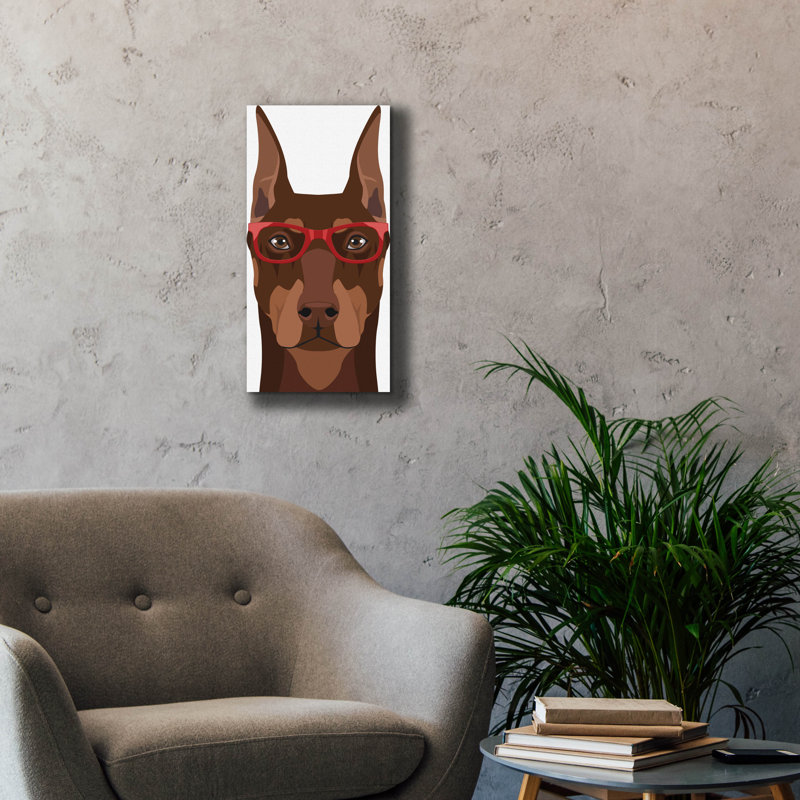 «Doberman portant des lunettes de hipster 2» par Furbaby Affiliates, art mural sur toile, H 24 po x l 12 po x P 0,75 po