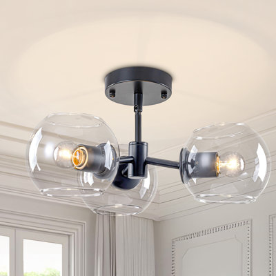Modern 3-Light Sputnik Semi Flush Mount Ceiling Light With Clear Glass Globes