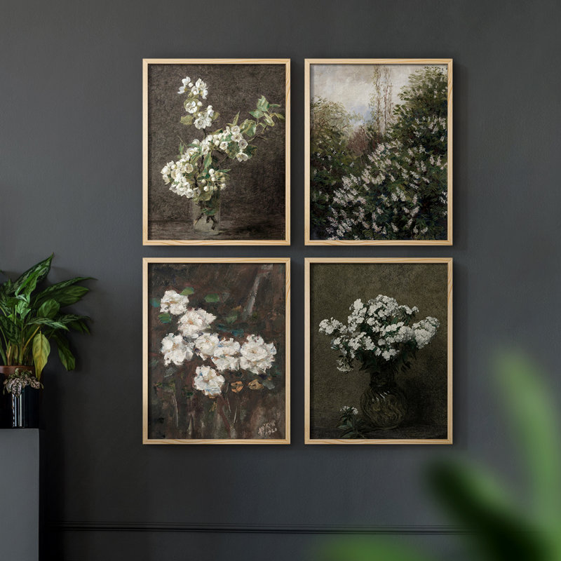 «Vintage Floral Print», impression encadrée - ensemble de 4