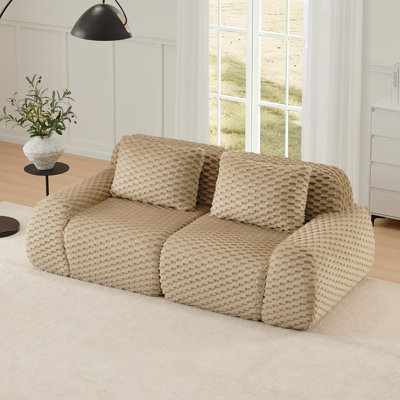 Canapé modulaire moderne de 82 po pour le salon, tissu en flanelle, très texturé, canapé 2 places surdimensionné avec assise profonde, connexion par boucle, conception antidérapante, sans assemblage, canapé désossé, chameau clair