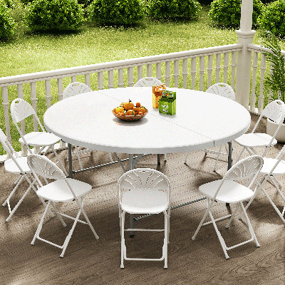 5.5Ft Round Folding Table Portable Plastic Table With Handle Foldable Banquet Table For Dining Camping And Picnics