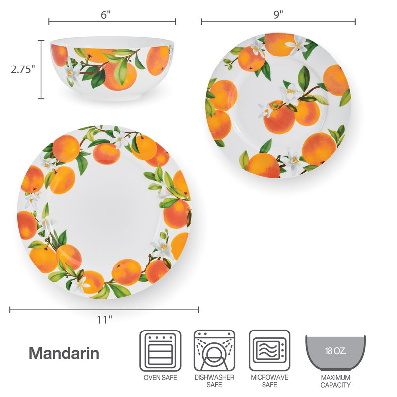Mandarin 12-Piece Lightweight Chip-Resistant Bone China Dinnerware Set, Service for 4
