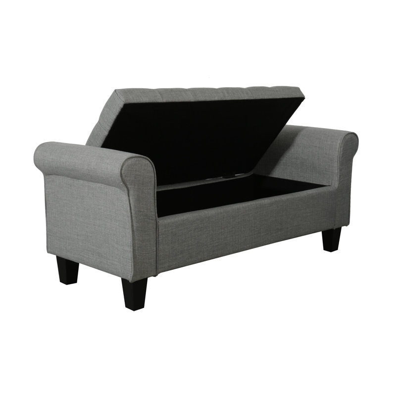 Banc de rangement Claxton de 127 cm (50 pouces) de style contemporain, capitonné, avec couvercle rabattable, accoudoirs arrondis et charnières à fermeture douce.