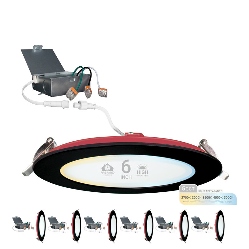 Éclairage encastré à DEL au feu de 6 po et 2 heures NUWATT, sélectionnable 2700K / 3000K / 3500K / 4000K / 5000K, 1200 lumens, lumière Canless à intensité variable, homologué IC, 6 lumières de feu noir résistantes au feu, sans tenmat nécessaire