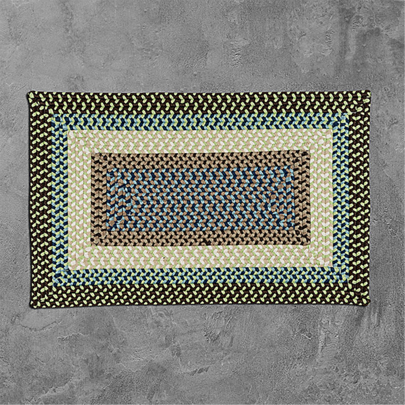 Tapis décoratif à bordure brun tressé/bleu/beige marathovounos, Rectangle 7 pi x 9 pi