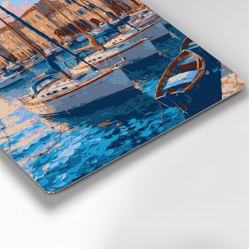 Art mural gris, transport, marina et scènes de port, H 32 po x l 32 po x P 0,05 po