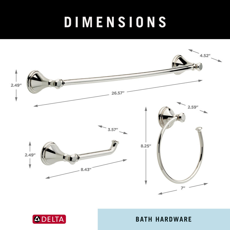 Cassidy 3-Piece Bath Hardware Set with 24 in. Towel Bar, Toilet Paper Holder, Towel Ring, Polished Nickel