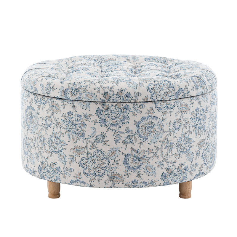 Upholstered Ottoman, Brown, Light Blue