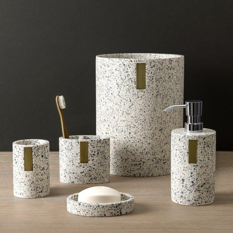 Lerrazzo 4-Piece Grey and Natural Terrazzo Bathroom Set