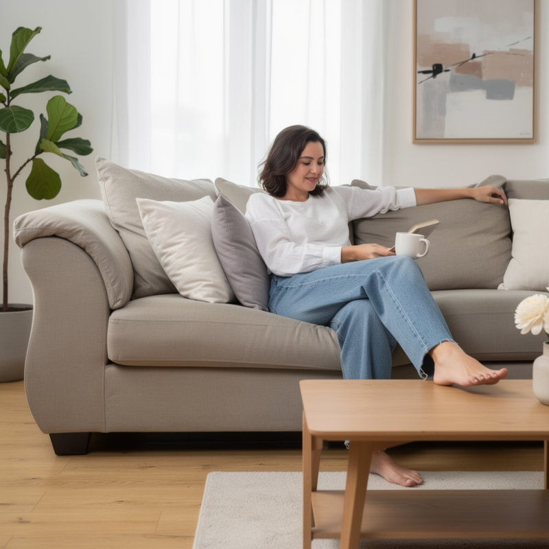 Dari Sofa, Classic Polyester, Foam Pillow Top Arms, 89 Inch, Grey