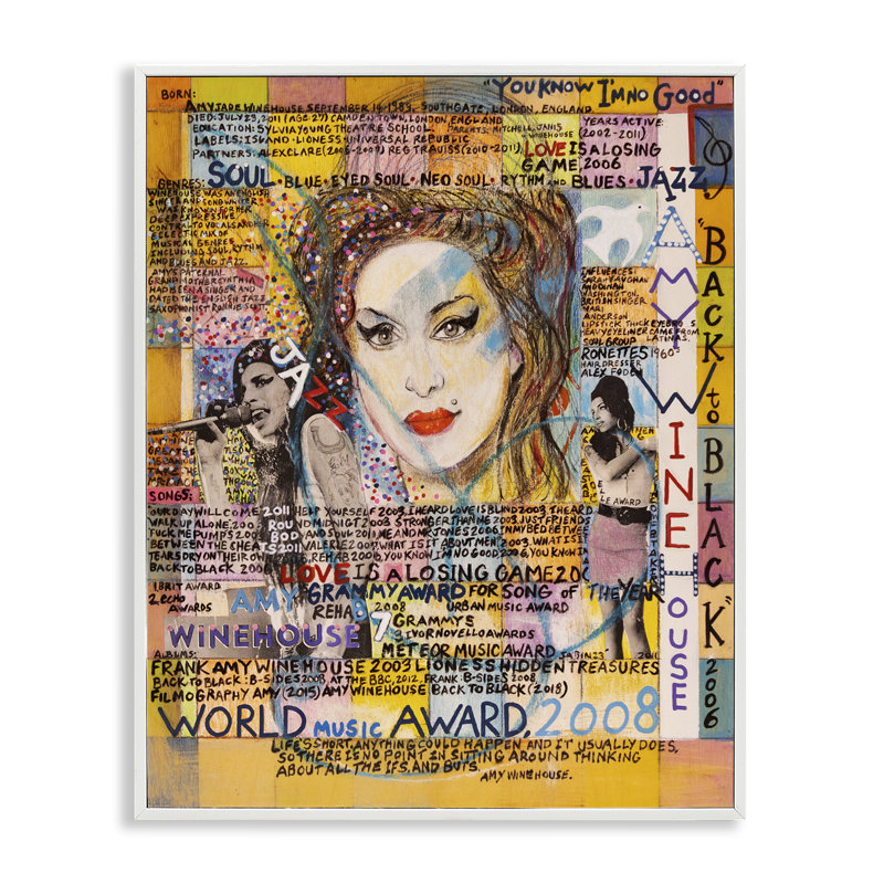 Amy Winehouse, collage, estampe numérique par Sabin, Estampe numérique encadrée blanc bord de mer, H 14 po x l 11 po