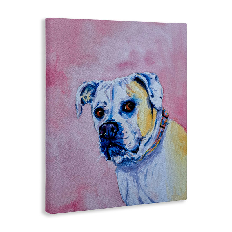 Gazing Dog on Pink Canvas, design by Tatiana Roberts, 20" H x 16" W