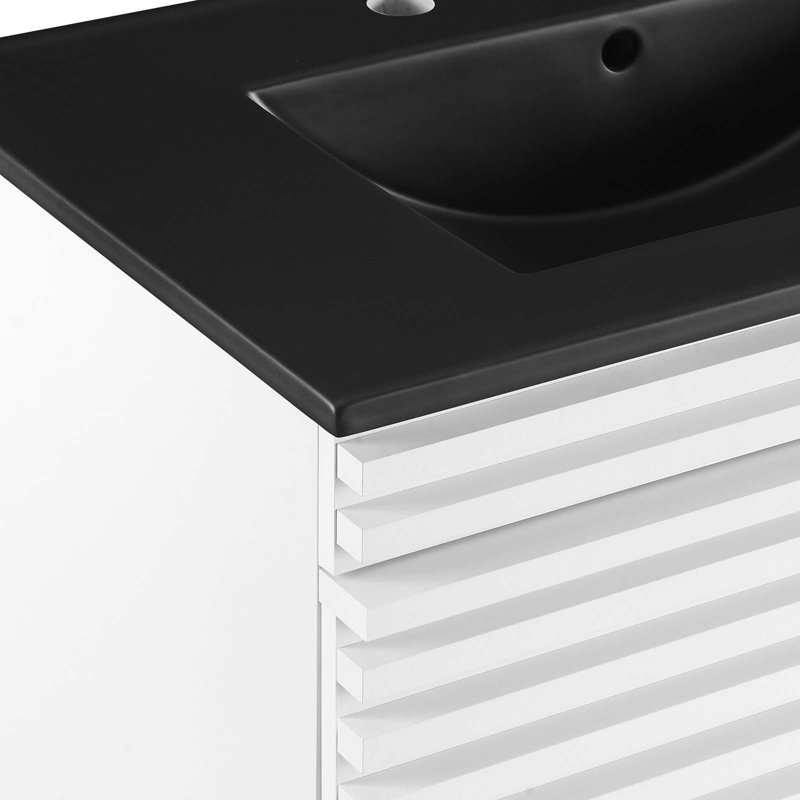Crawley 30" Wall-Mount Bathroom Vanity, Black, White/Black