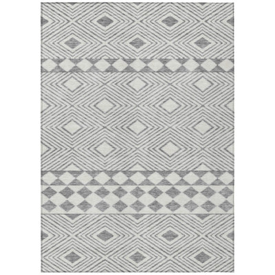 10' X 14' Gray And Ivory Geometric Washable Indoor Outdoor Area Rug