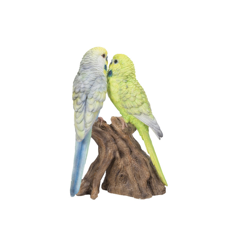 Motion Activated Singing Budgerigar Couple on Stump