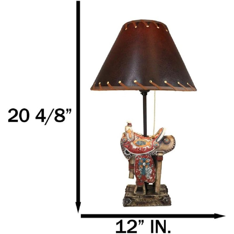 Lampe de table rustique Western Cowboy avec selle cheval Ichthys