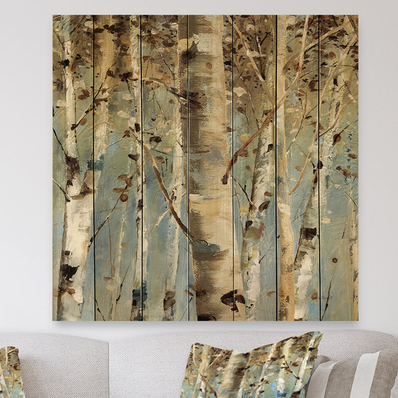 Forêt de bouleaux blancs II - impression de campagne moderne sur bois de pin naturel, H 30 po x l 30 po x P 1,5 po