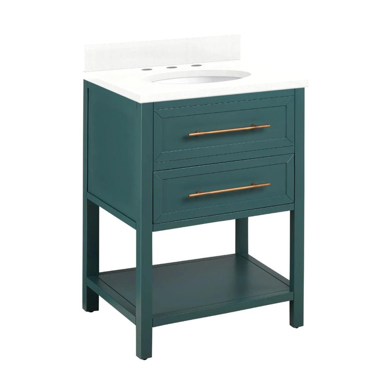 24" Robertson Single Bathroom Vanity Set with Oval Undermount Sink, Feathered White Quartz, 8" Widespread, Midnight Navy Blue