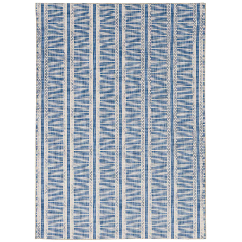Joris Machine Washable Ivory and Blue Area Rug, Rectangle 3' x 5'