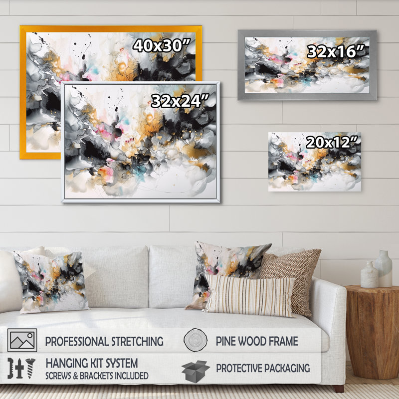 «White and Grey Geometric Profondeurs III», art mural abstrait sur toile géométrique, H 16 po x l 32 po x P 1 po