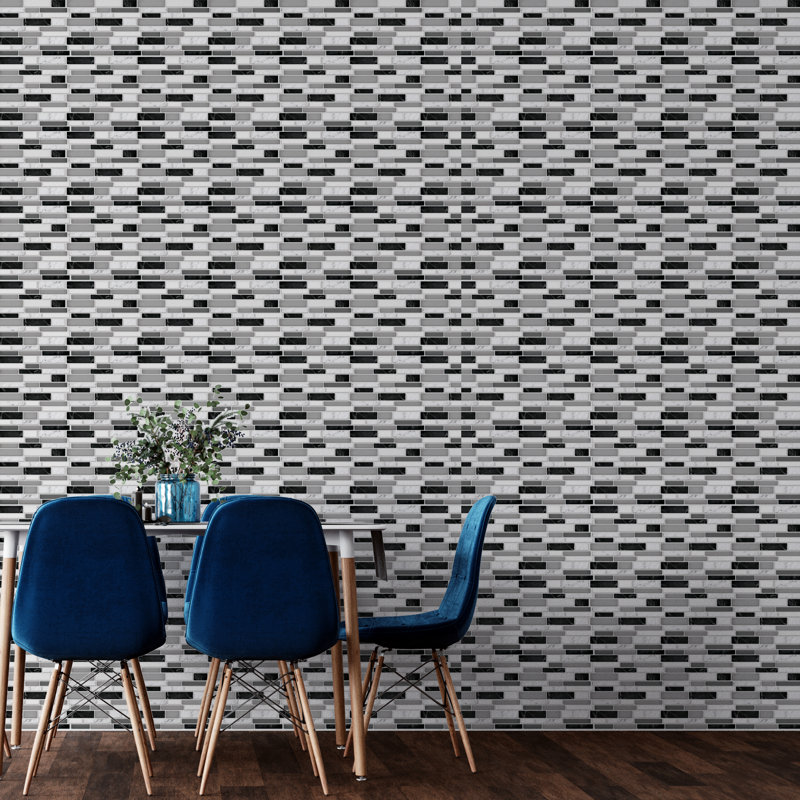 Anjelien PVC Glossy 3D Sticker Tile 15cm x 30cm, Black/White/Grey
