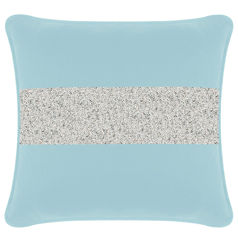 Coussin lumineux avec rayures strass - velours, Velours turquoise / argent, Carré 20 po