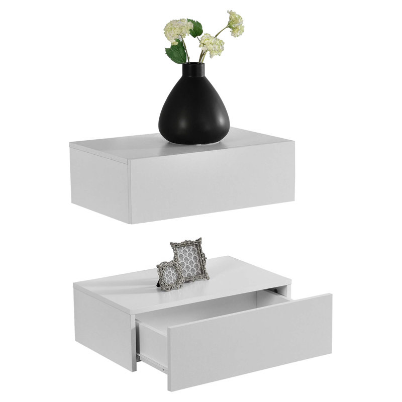 Bihan 46cm W Solid + Manufactured Wood Bedside Table, Highgloss sand grey