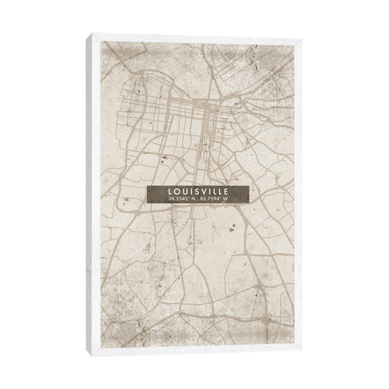 Louisville City Map Abstract Style 1 Piece Wall Art on Canvas, 152.5 cm H x 101.5 cm W, White Floater Framed