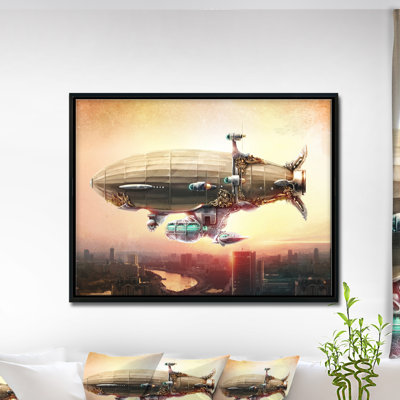 «Dirensible Balloon in Sky over City», reproduction d'impression