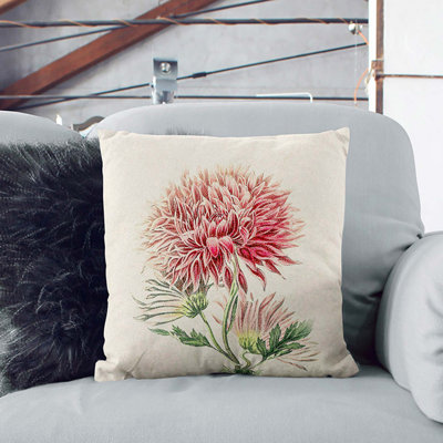 Illustration of Pink Chrysanthemums Cushion with Filling