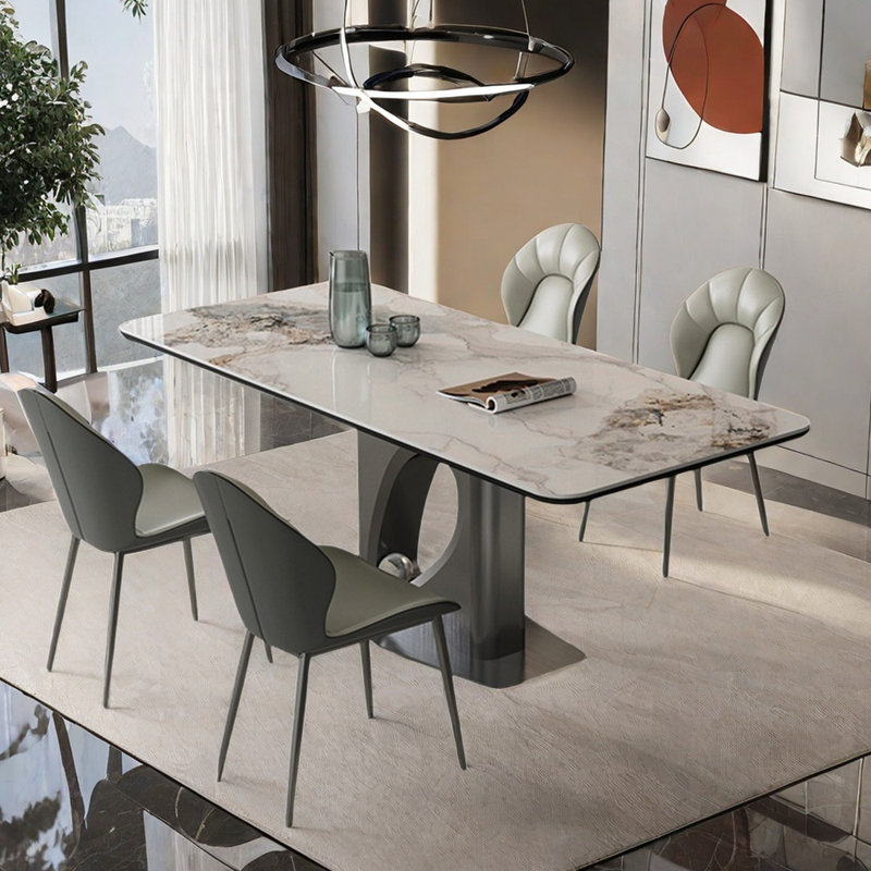 Italian modern simple rectangular dining table set, 29.5"H x 55.1"L x 31.5"W