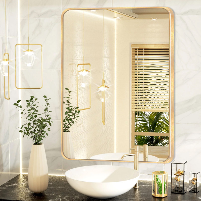 Chassin Wall Mount Bathroom Rectangular Vanity Mirror (Horizontal/Vertical), Brushed Gold, 30" H x 40" W