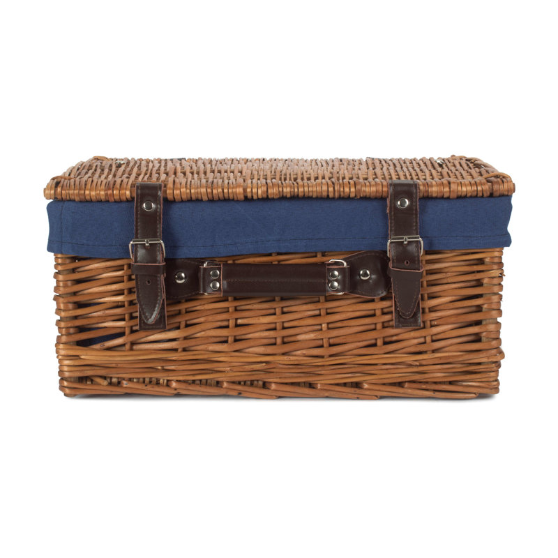 Wicker Hamper Basket with Lining, Double Steamed/Navy Blue, 19cm H x 41cm W x 30cm