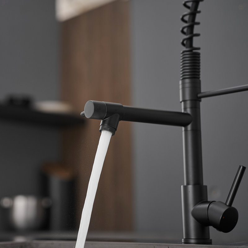 Commercial Stainless Steel Kitchen Faucet With Pull Down Sprayer,  Single Handle Single Lever Kitchen Sink Faucet, Black